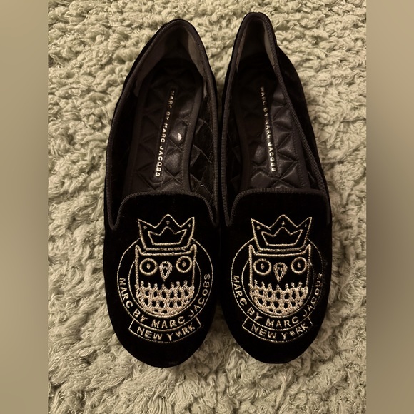 Marc By Marc Jacobs Velvet Owl Smoking Slippers Loafers Size 36 Us 5.5